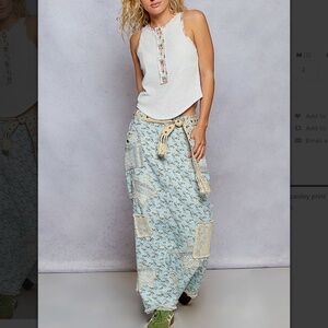 POL Blue and Cream Maxi Skirt